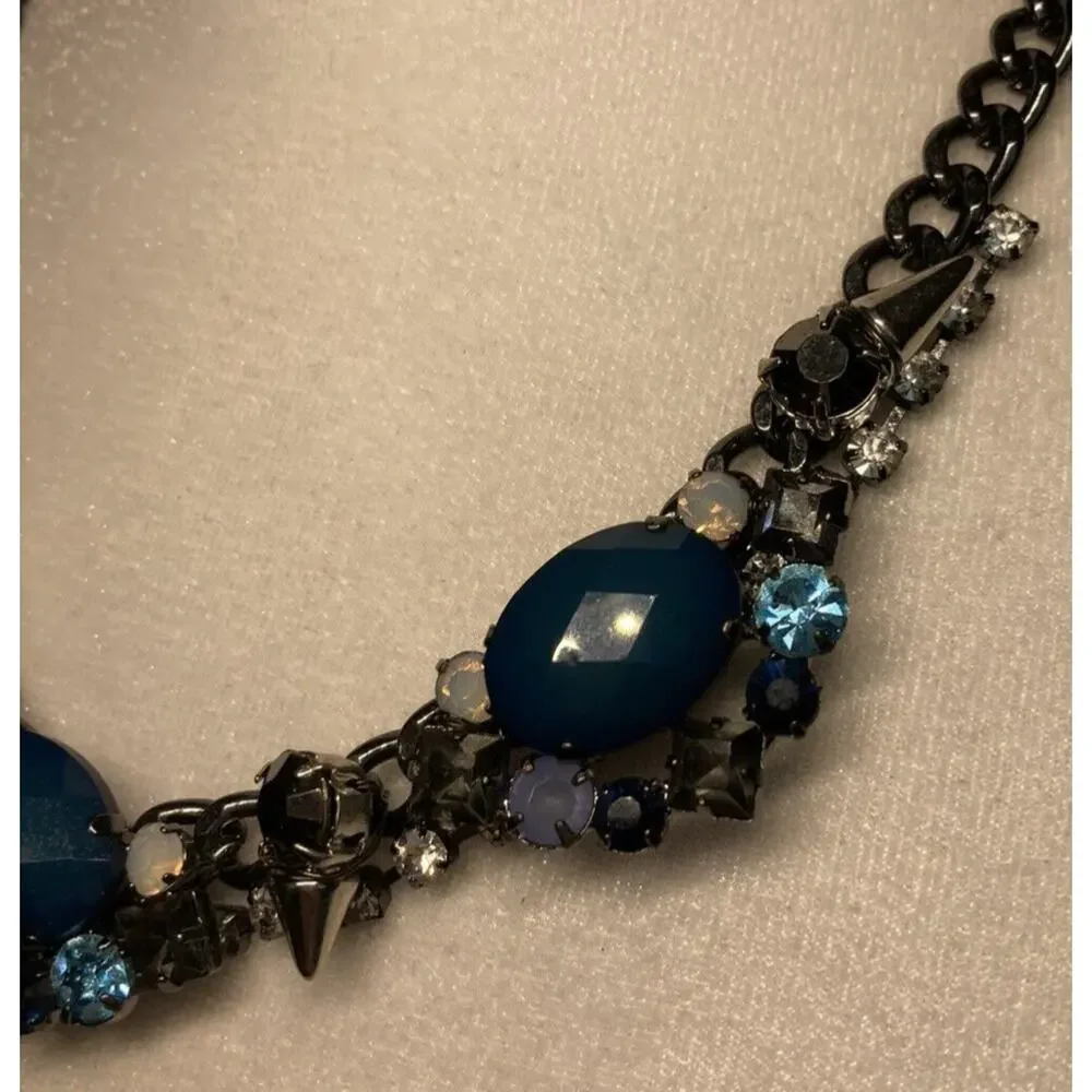 Express Women's Statement Necklace Blue Stones Studs Y2K